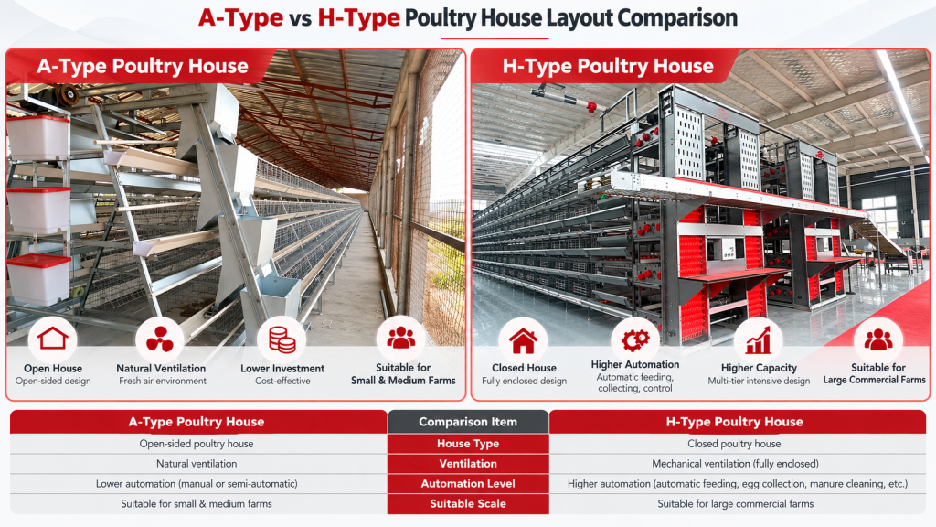 A-Type and H-Type poultry house layout or project comparison